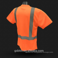 Fabricante chino al por mayor 100% malla de poliéster amarillo / naranja camisetas de trabajo de seguridad con cintas reflexivas y bolsillo ANSI 107
